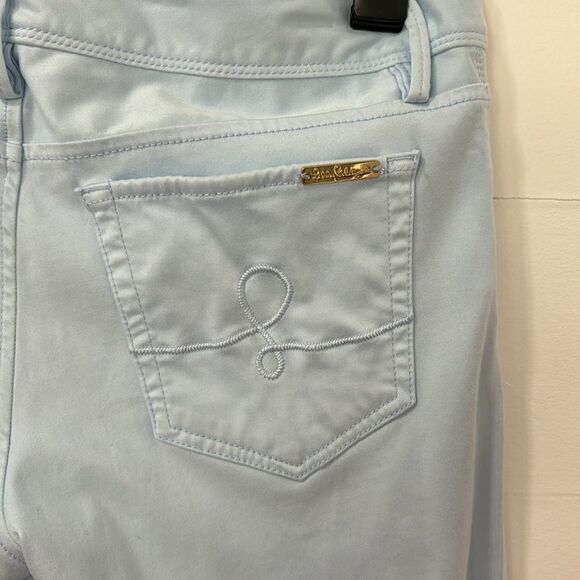 Lilly Pulitzer Light Blue Skinny Pants with Purple Floral Design - Picture 4 of 11